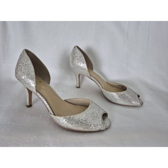 Kate Spade Sage Silver Glitter D'orsay Open Toe Heels Pumps - Picture 5 of 11